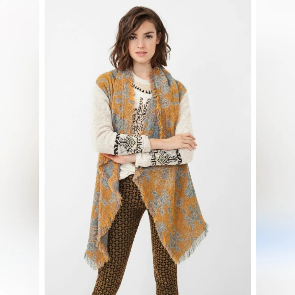 Desigual Drape Cardigan Womens Medium Aztec Southwestern Boho‎ Open Front Artsy